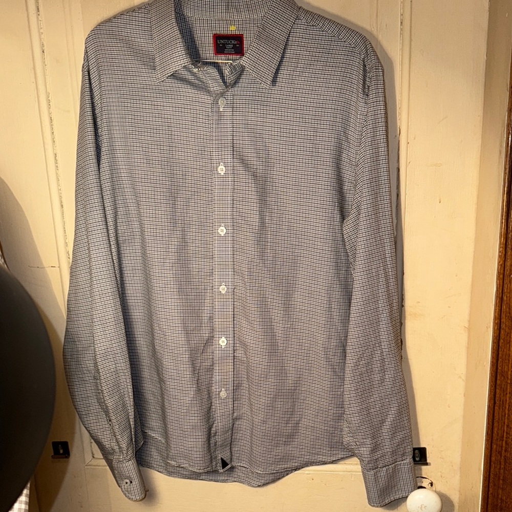 Untuckit Men's Large Blue Checkered Shirt